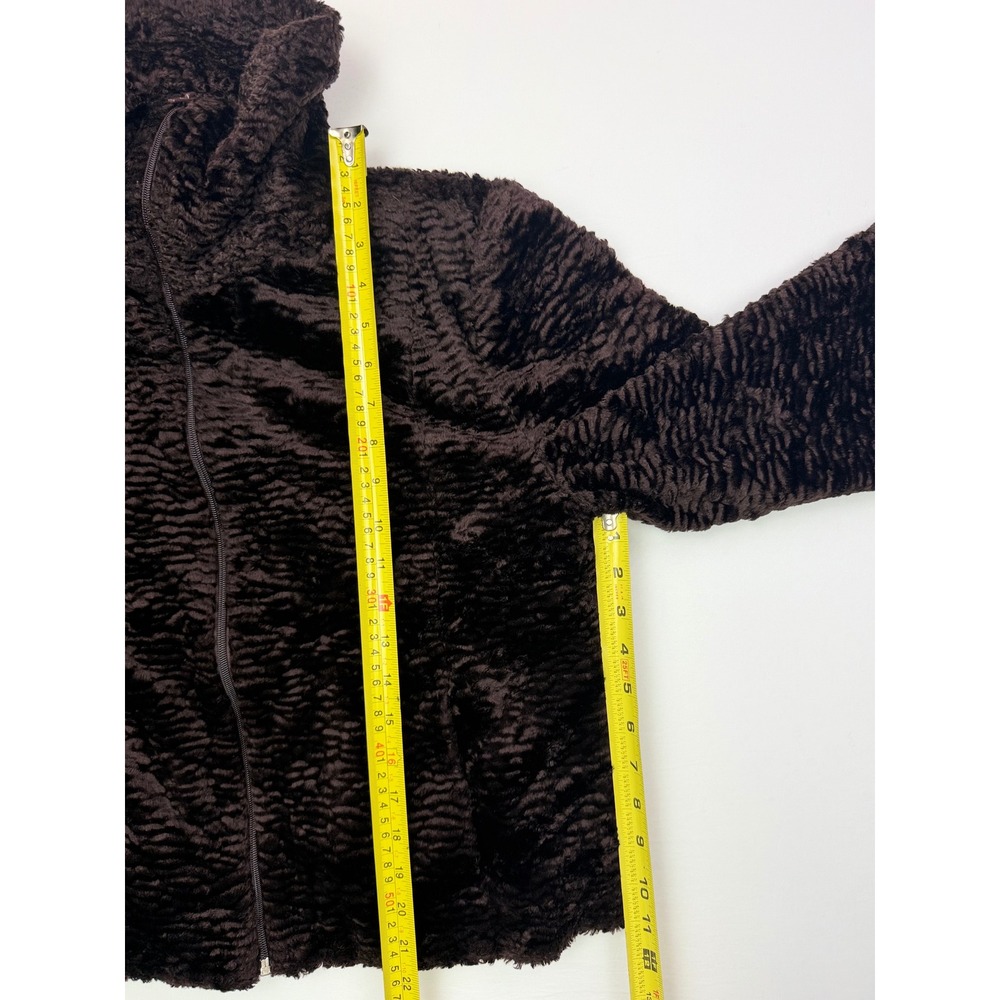 Utex Vintage Brown Faux Fur Zip Up Jacket Rippled Texture High Neck Coat Large - Picture 6 of 10